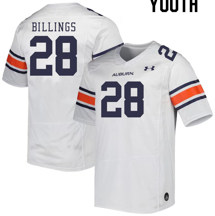 Youth #28 Jackson Billings Auburn Tigers College Football Jerseys Stitched-White - Click Image to Close